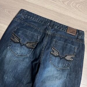 FLYPAPER Mens Straight Dark Wash Denim Jeans W34 L32 Distressed Design